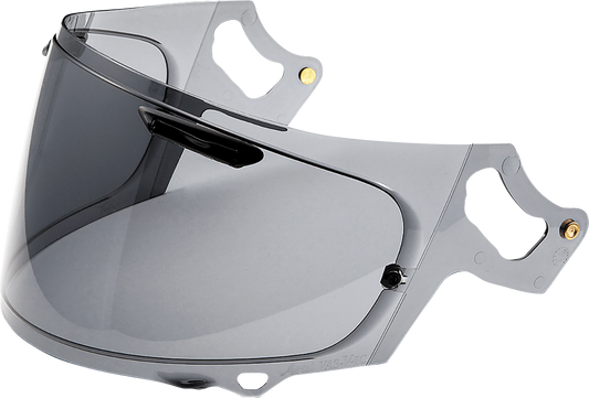 Arai helmets VAS-V dark tint shield with Pinlock® compatibility, shown on a motorcycle helmet in a detailed close-up image.
