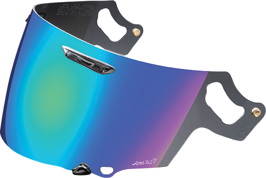 Arai Helmets VAS-V green mirror shield with Pinlock® prepared, designed for Arai motorcycle helmets, shown on a helmet in close-up.
