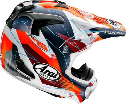Arai Helmets VX-Pro4 Resolute Red motorcycle helmet with small size and aerodynamic design, featuring a secure chin strap and ventilation.