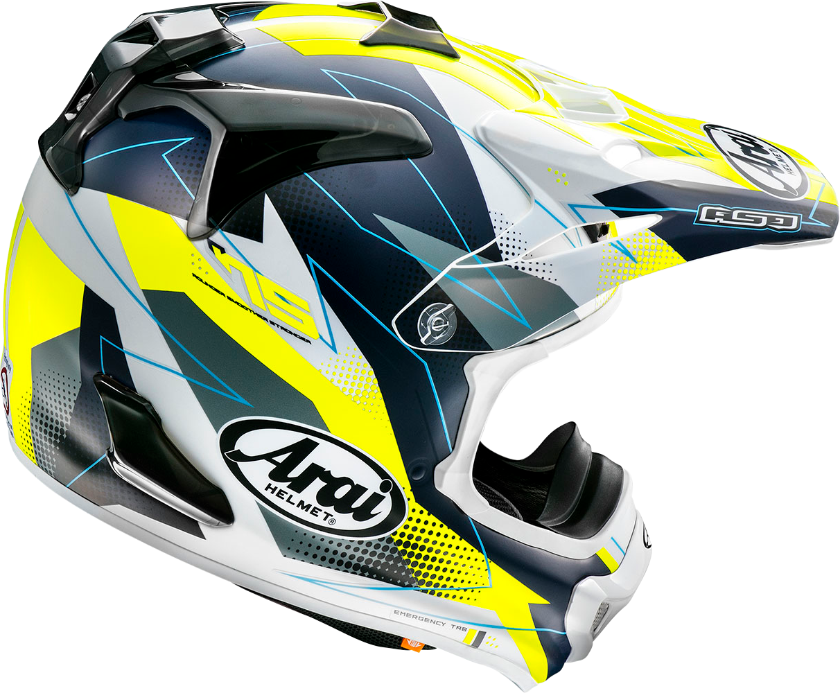 Yellow ARAI VX-Pro4 motorcycle helmet in medium size with black detailing and aerodynamic design.