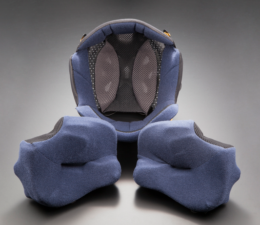 Arai Helmets Contour-X cheek pads, 30mm replacement fit, model 055756, showing close-up of black foam cheek pads for motorcycle helmets.