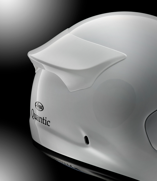 Diamond white ARAI XGR Spoiler for Contour-X helmets, showcasing sleek design and fitting securely on helmet surface.