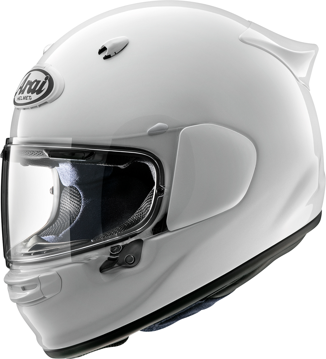 Arai Contour-X solid diamond white motorcycle helmet with advanced aerodynamics and communication system compatibility.