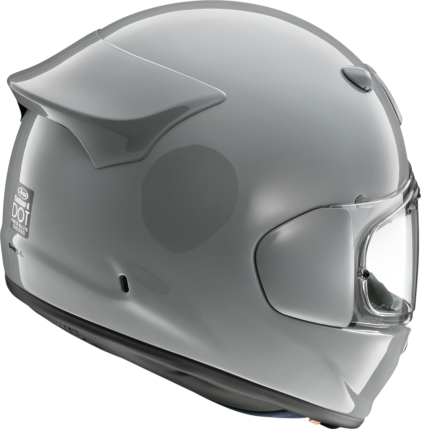 Arai Contour-X helmet in solid light gray, extra large size, showcasing the smooth aerodynamic design and secure strap system.