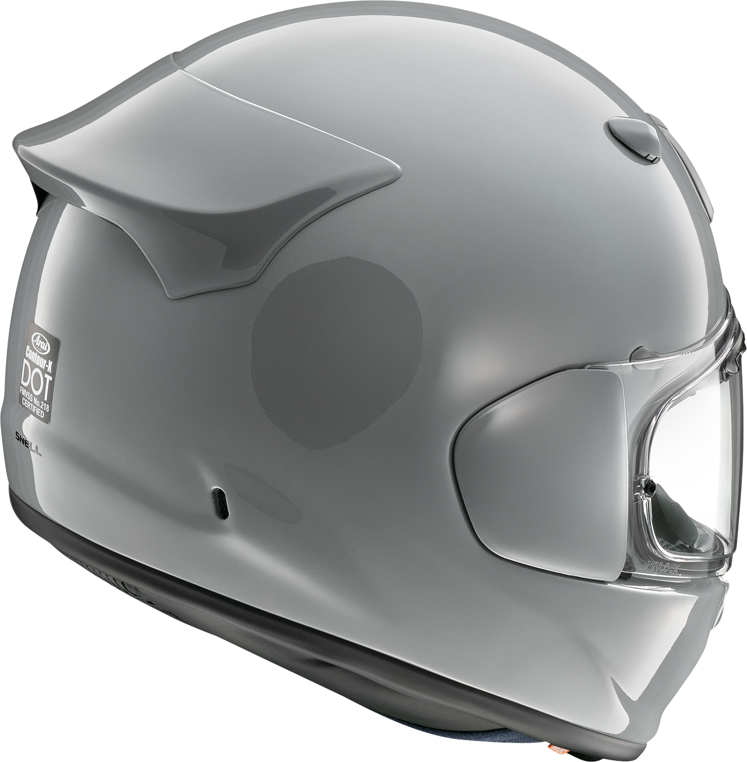 Arai Contour-X helmet in solid light gray, extra large size, showcasing the smooth aerodynamic design and secure strap system.
