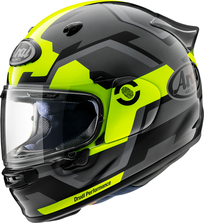 ARAÏ HELMETS Contour-X helmet in fluorescent yellow with integrated logo duct and aerodynamic spoiler, size XL.