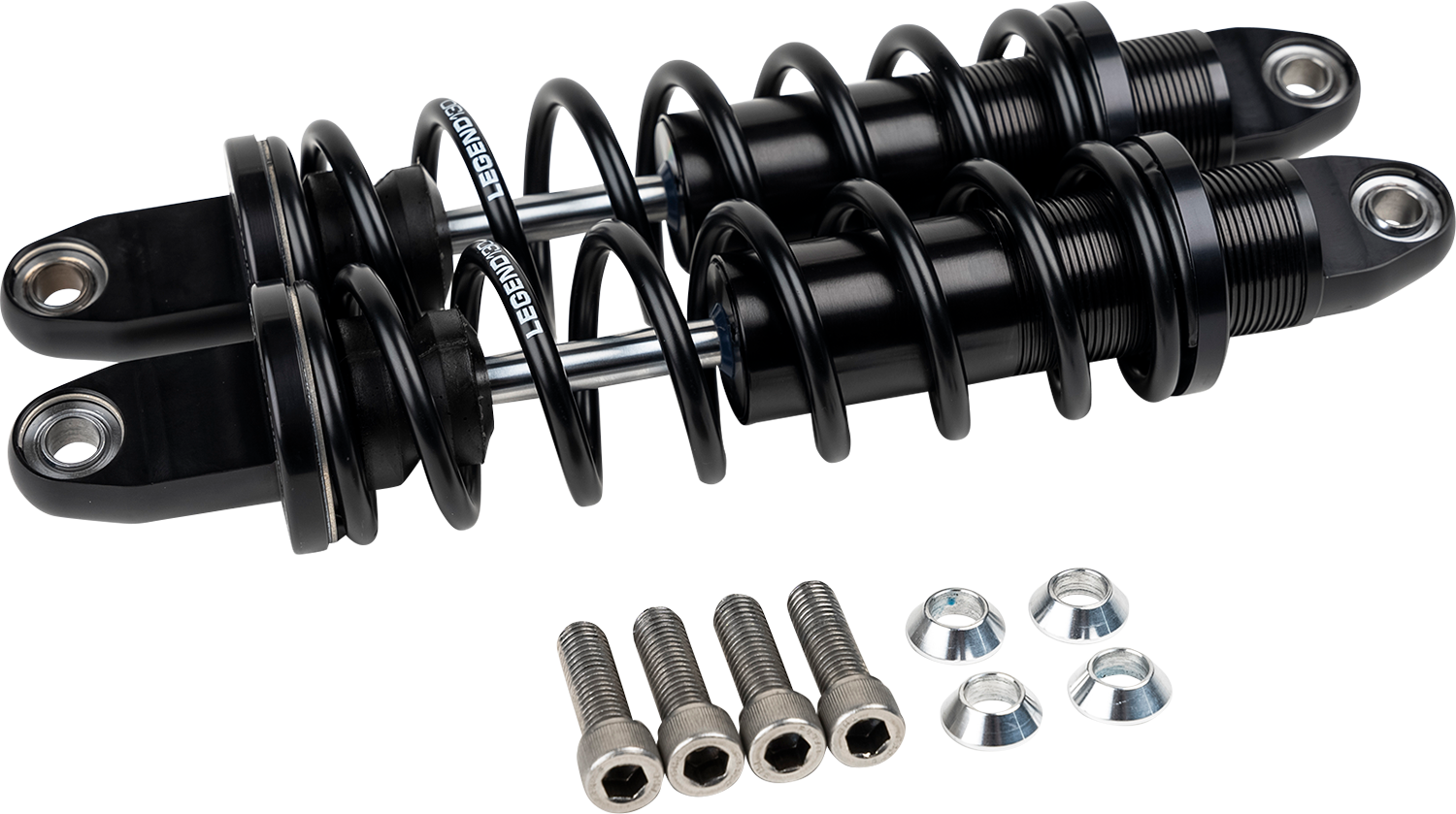 Legend Suspension REVO Triglide suspension kit, 13.6-inch upgrade for 2017+ Harley Trikes, showing the assembled suspension components.