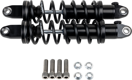 Legend Suspension REVO-A Triglide suspension in black, heavy-duty 13.6-inch replacement shock absorber for motorcycle rear suspension.
