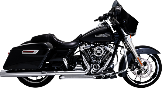 VANCE & HINES Dresser Duals header system with chrome finish, featuring dual exhaust pipes for Harley Davidson motorcycles.