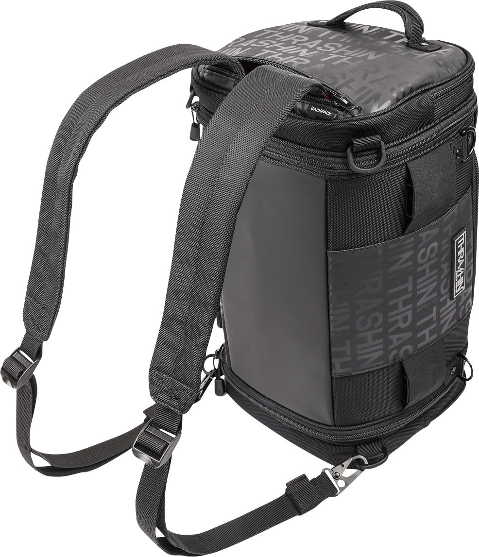 THRASHIN SUPPLY CO. passenger motorcycle bag with 32L capacity, versatile mounting options, and durable construction.