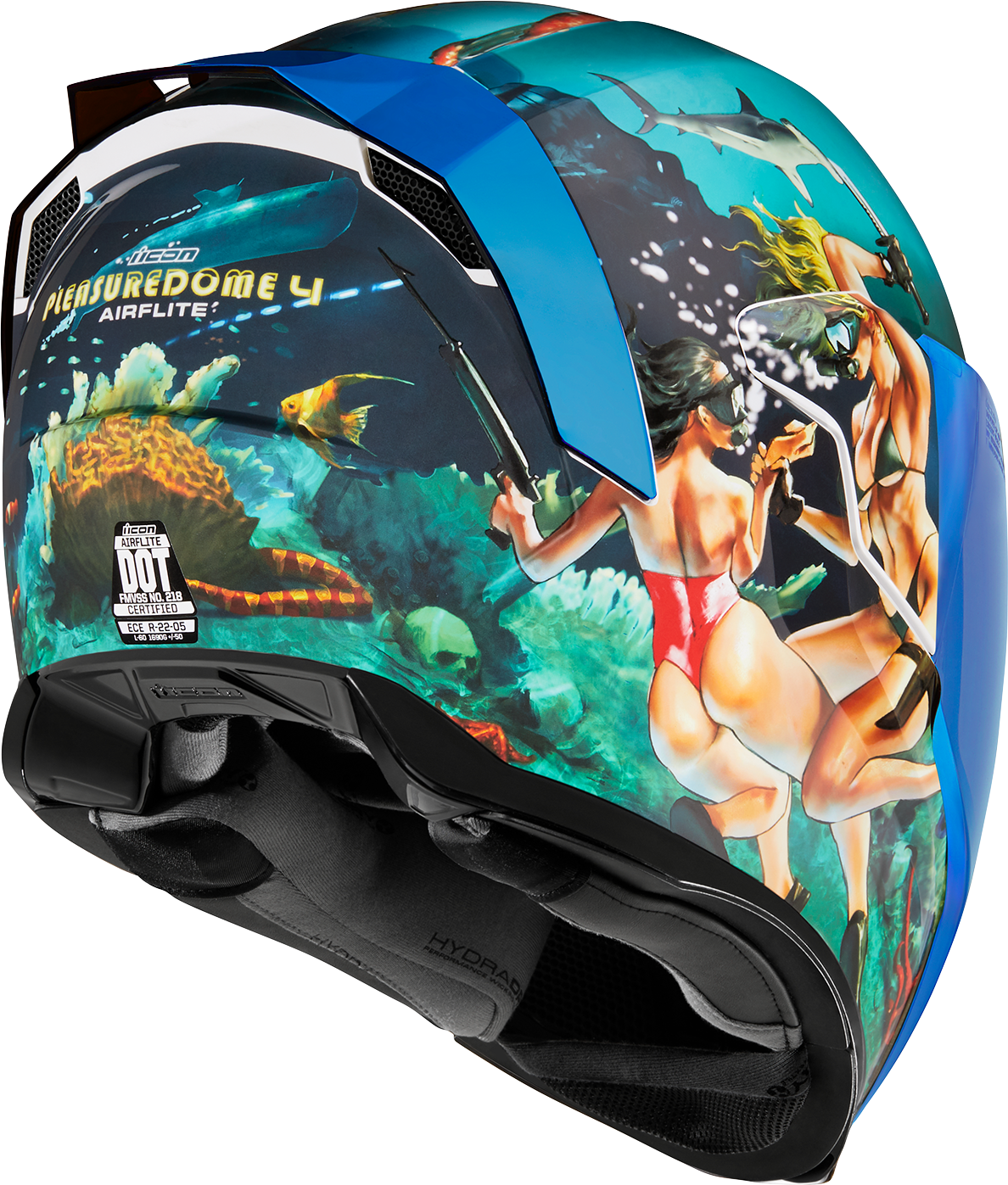 Blue ICON Airflite™ Pleasuredome 4 helmet in XS size, showing the sleek design and aerodynamic shape of this motorcycle helmet.