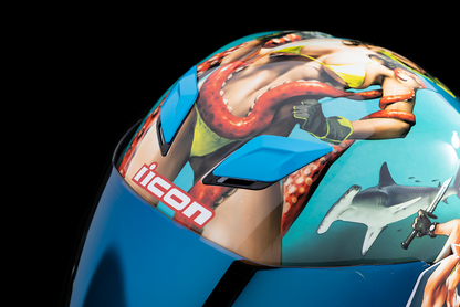 Blue ICON Airflite™ Helmet Pleasuredome 4 in Small, with clear visor and aerodynamic design, shown in side view.