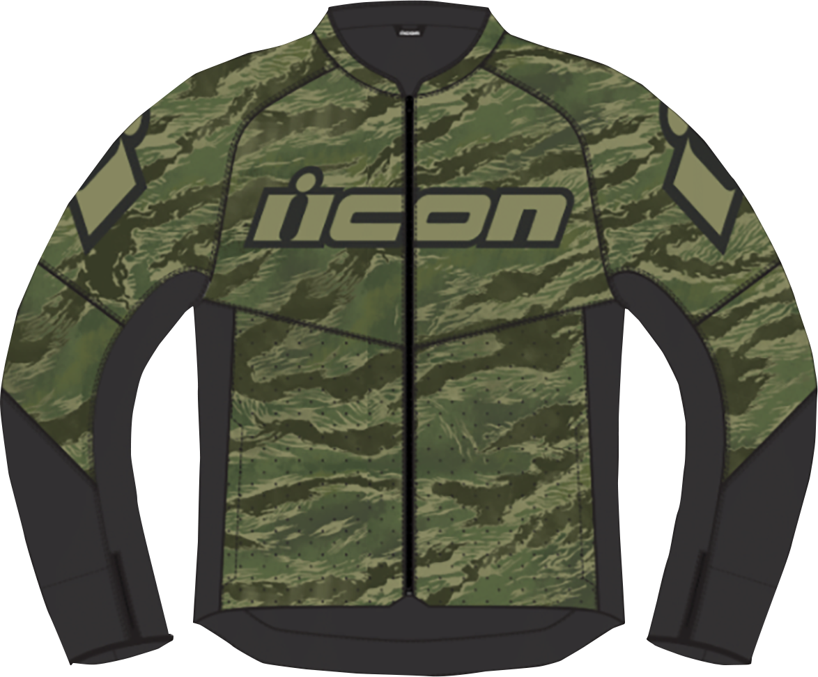 Green ICON Hooligan CE Tigersblood motorcycle riding jacket with impact protection, size XL, featuring protective armor and stylish design.