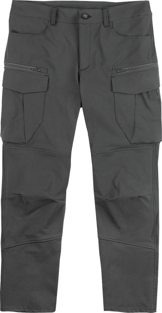 ICON Superduty3™ black stretch canvas work pants with impact protection, US size 34, designed for durability and mobility.