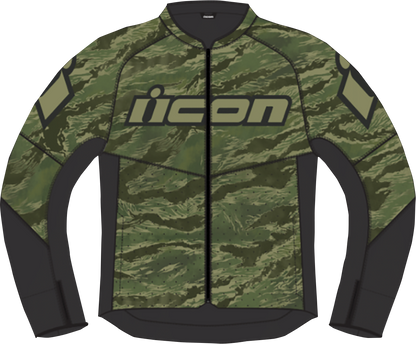 Green ICON Hooligan CE Tigersblood™ jacket in size large, showing the stylish design and durable fabric.