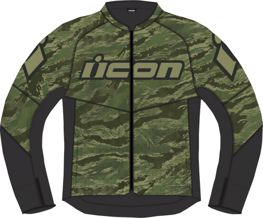 Green ICON Hooligan CE Tigersblood™ jacket in size large, showing the stylish design and durable fabric.