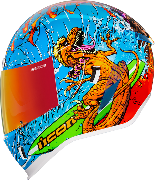 ICON Airform™ Dino Fury helmet in large size, featuring bold design and sturdy construction, perfect for motorcycle riders.