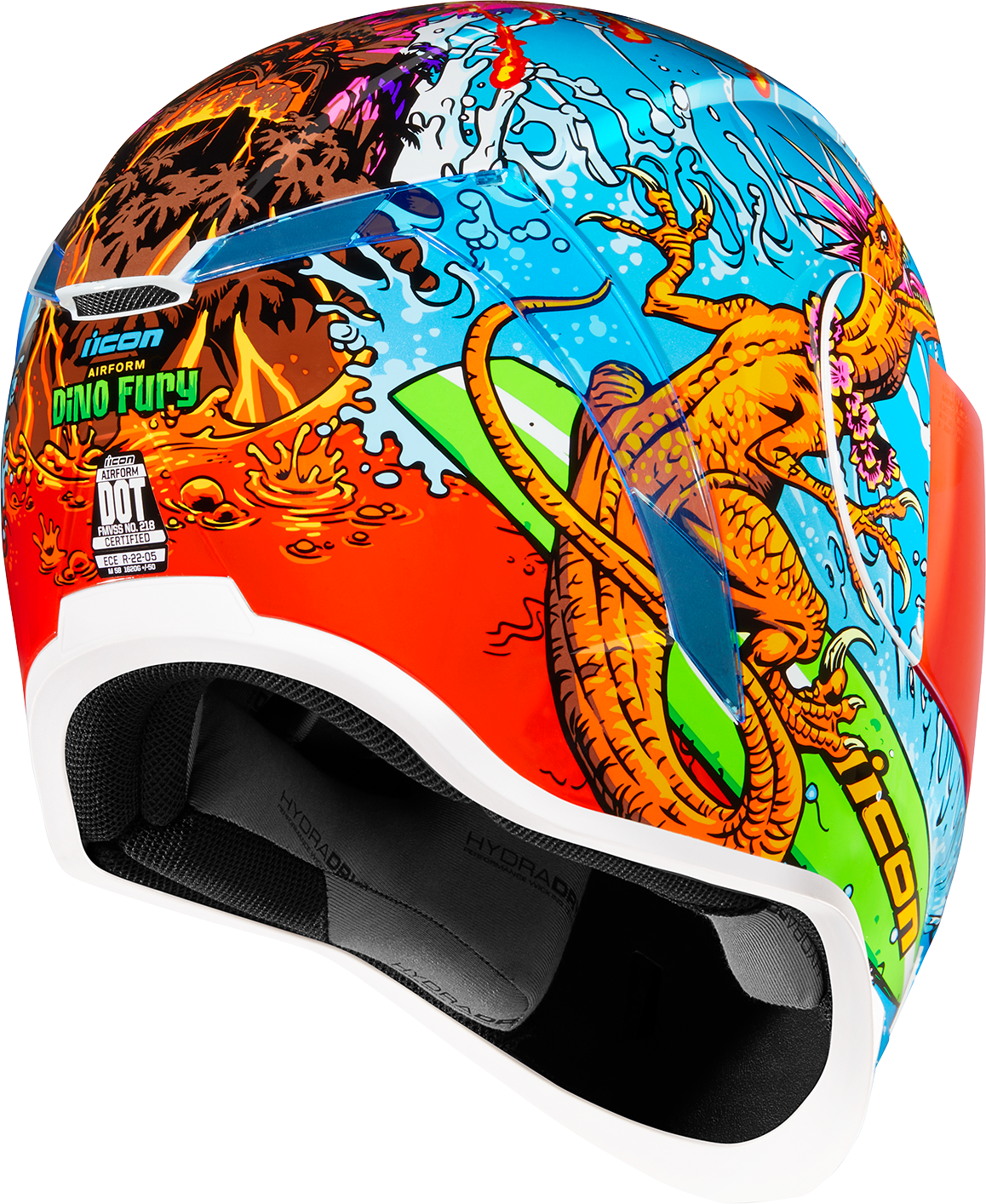 Icon Airform™ Dino Fury helmet in medium with clear and smoke shields, featuring a sleek design and protective motorcycle helmet style.