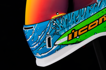 ICON Airform™ Dino Fury helmet for large size, black and red motorcycle helmet with aerodynamic design.