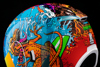 ICON Airform™ Helmet Dino Fury large size with sleek design and secure strap, designed for motorcycle riding safety.