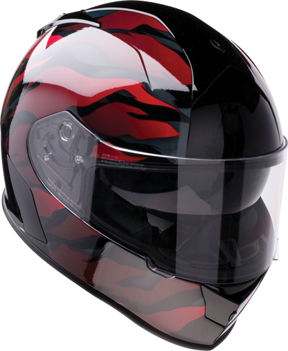 Z1R Warrant Panthera Helmet in black and red with injection-molded polycarbonate shell and drop-down sun visor, small size.