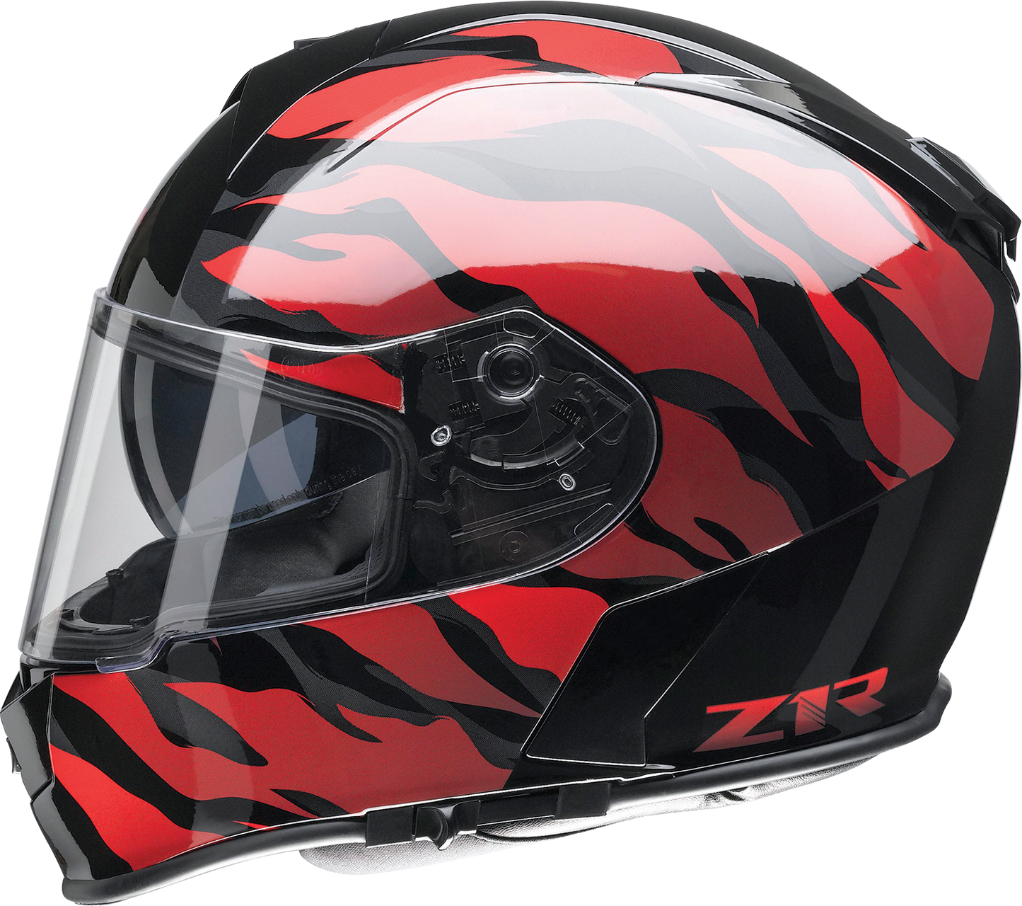 Z1R Panthera motorcycle helmet in black and red with polycarbonate shell and sun visor, large size, showcasing the sleek design.