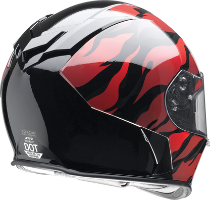 Z1R Warrant Panthera motorcycle helmet in black/red with injection-molded polycarbonate shell and drop-down sun visor, small size.