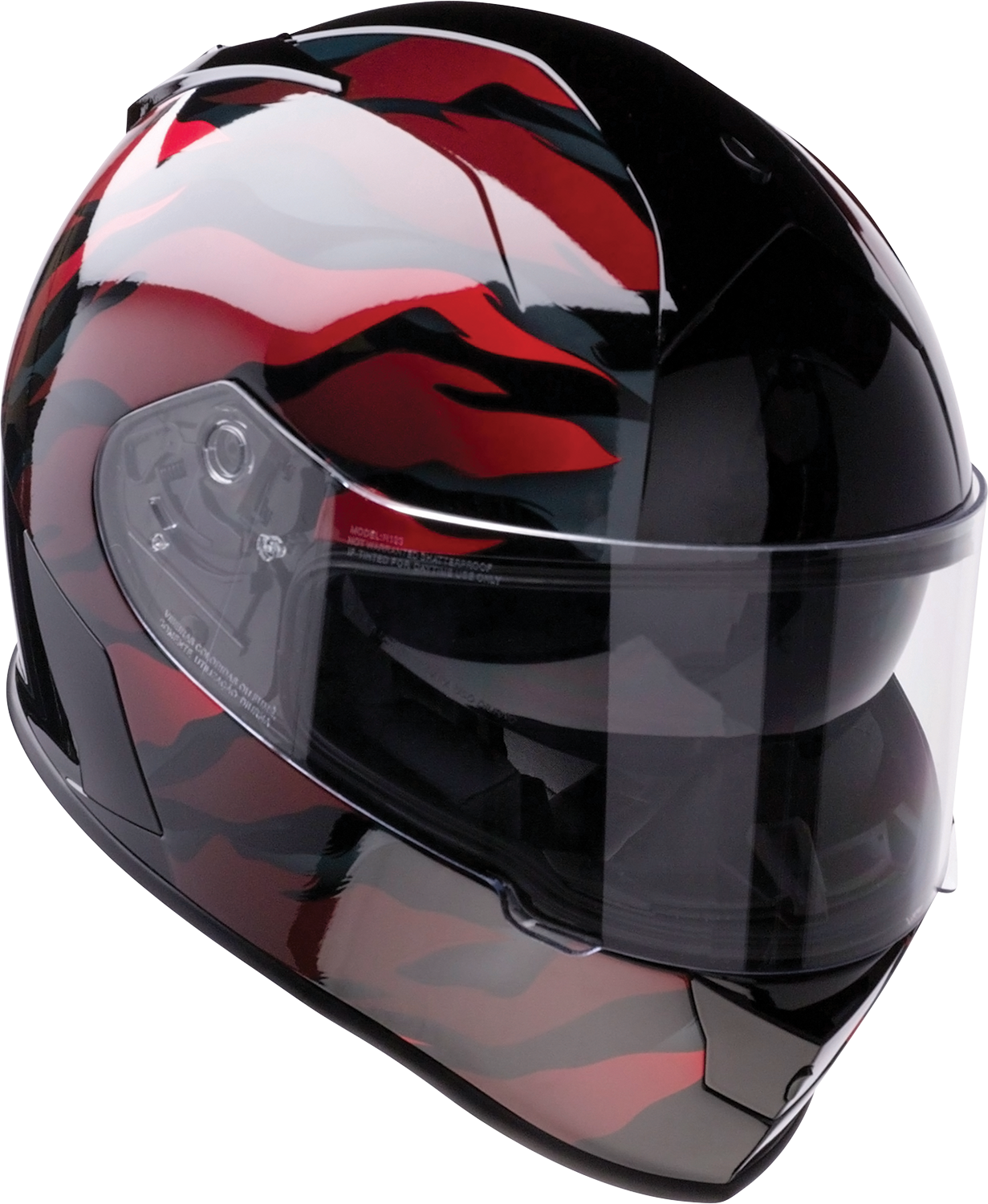 Z1R Warrant Panthera motorcycle helmet in black and red with polycarbonate shell and sun visor, large size.