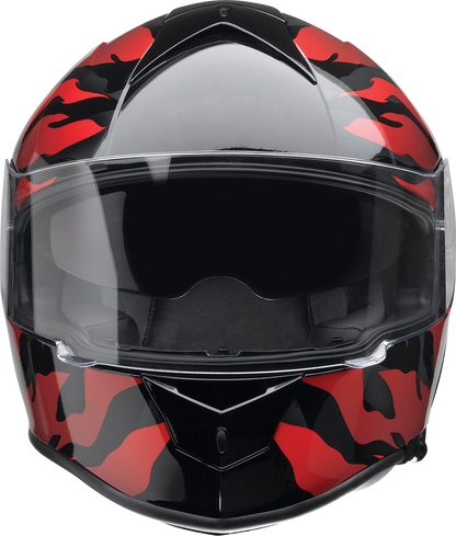 Z1R Panthera motorcycle helmet in black and red with polycarbonate shell and sun visor, size large.
