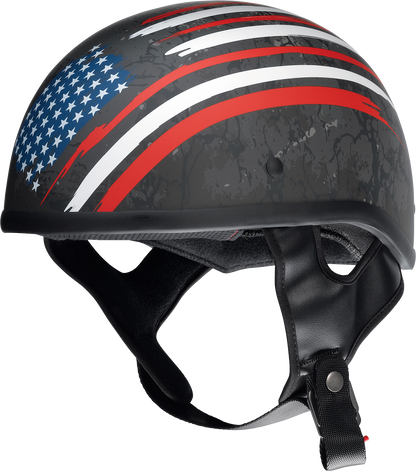 Z1R CC Beanie Helmet Justice in black, red, white, and blue with medium size, featuring a sleek design and safety features.