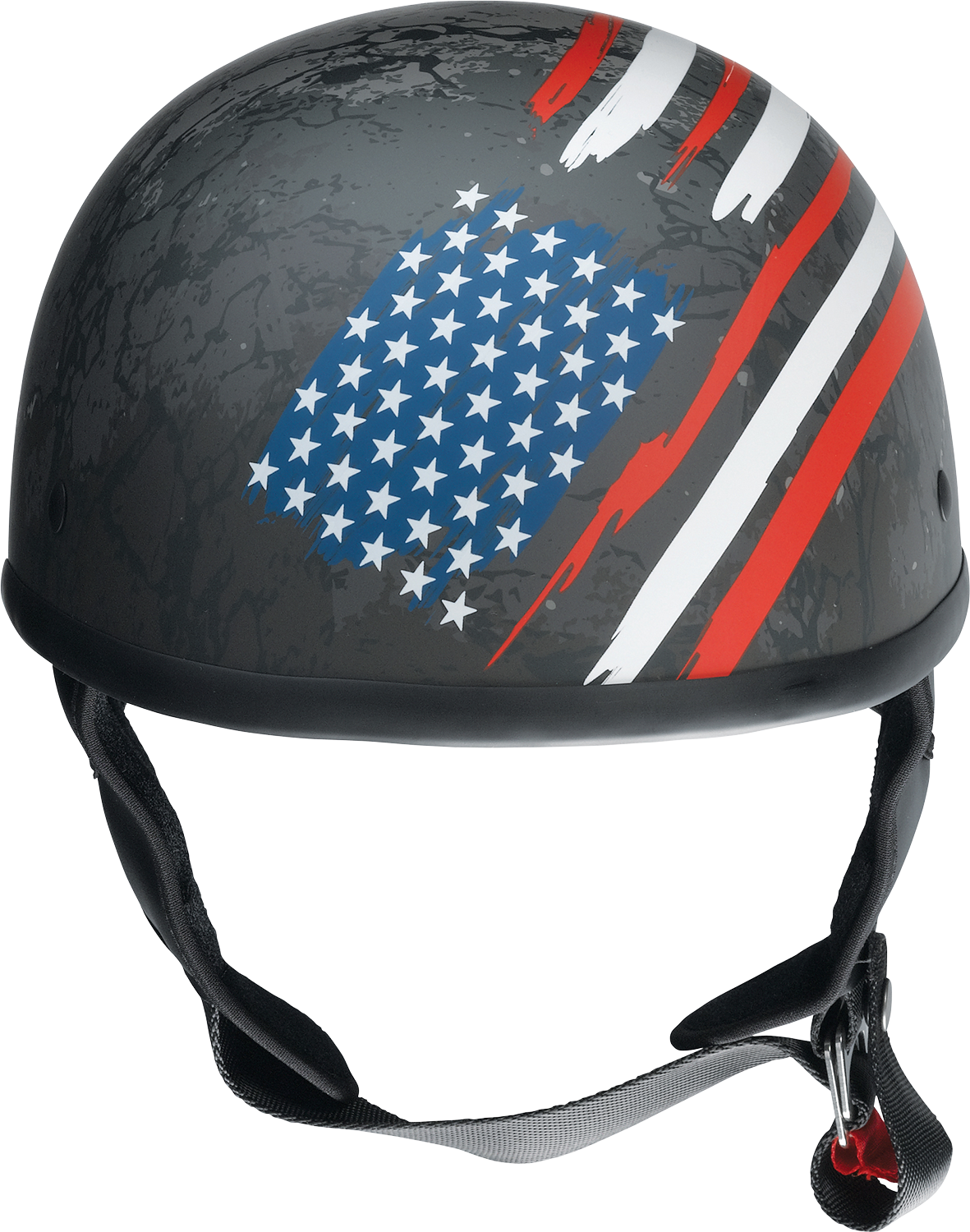 Z1R CC Beanie Helmet Justice in black, red, white, and blue, medium size, with sleek design and ventilation features.