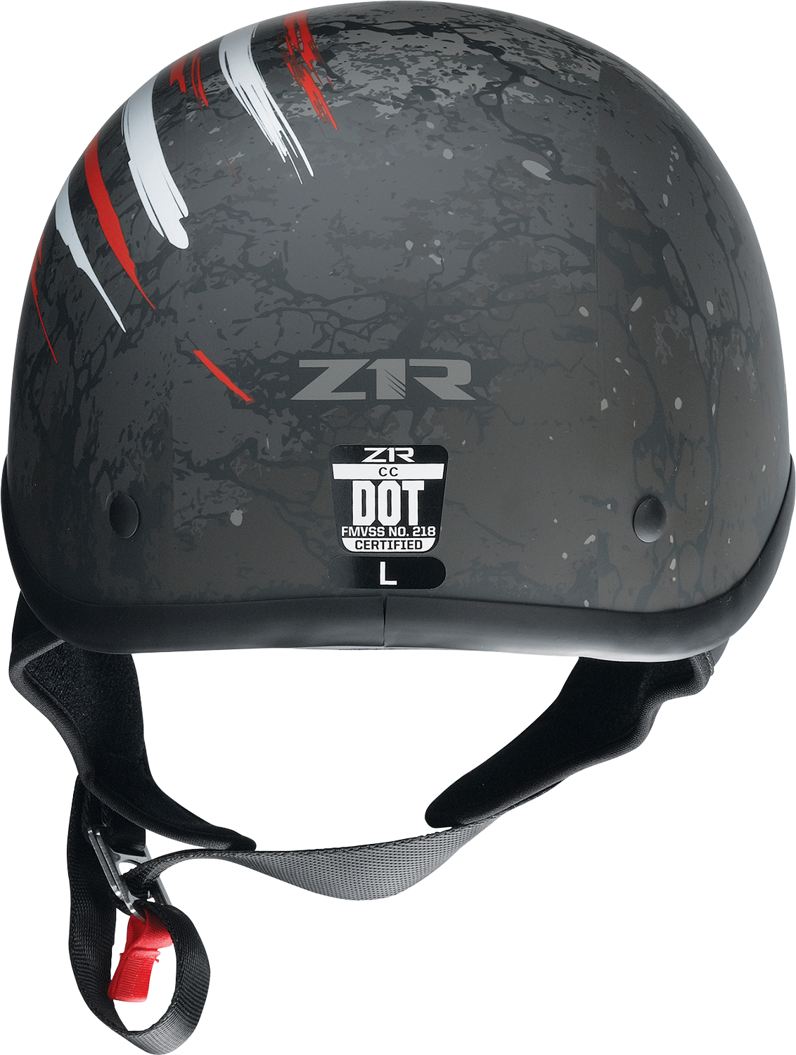 Z1R CC Beanie Helmet Justice in black, red, white, and blue, medium size, with sleek design and detailed graphics.