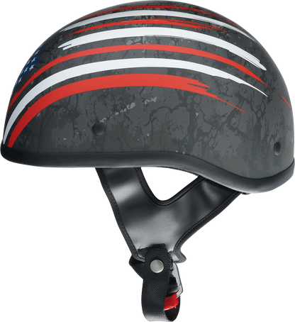 Z1R CC Beanie Helmet Justice in black, red, white, and blue, medium size, with sleek design and ventilation features.