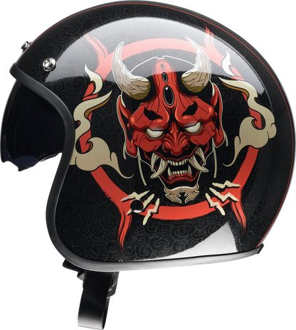 Z1R Saturn motorcycle helmet in glossy black and red with devilish design, small size, front view showing helmet details.