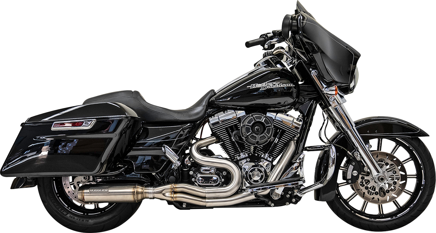 BASSANI XHAUST Superbike 2:1 exhaust system with polished stainless steel finish, designed for enhanced motorcycle performance.