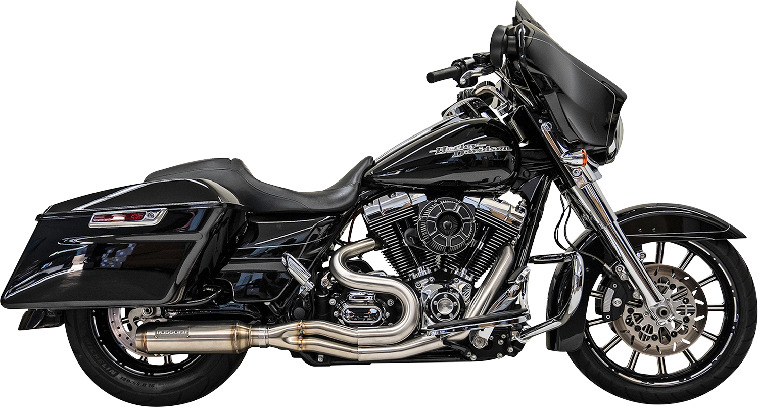 BASSANI XHAUST Superbike 2:1 exhaust system with polished stainless steel finish, designed for enhanced motorcycle performance.
