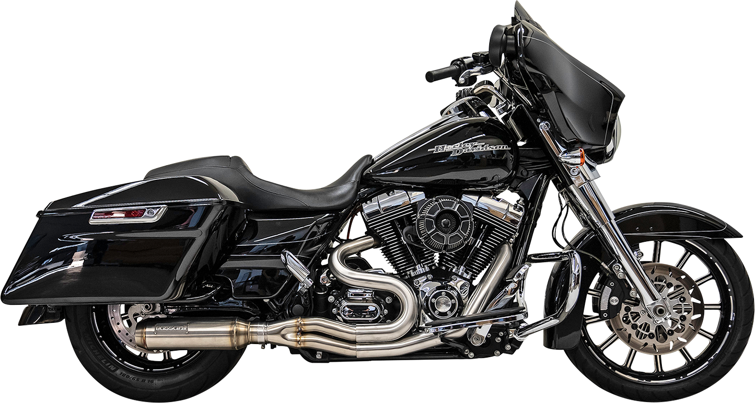 BASSANI XHAUST Superbike 2:1 exhaust system for enhanced motorcycle performance, showing the stainless steel design and pipe details.