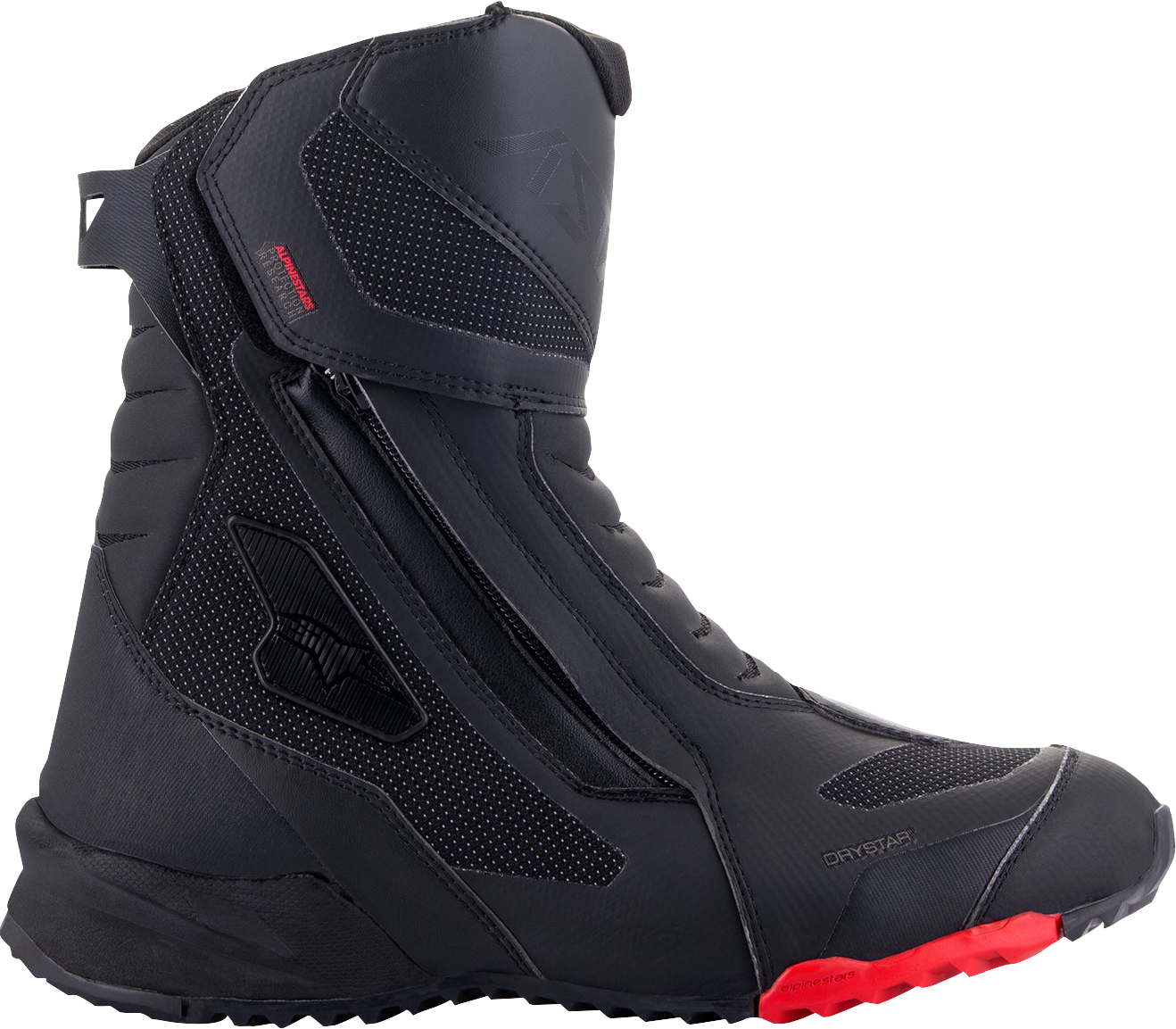 Alpinestars RT-7 Drystar motorcycle boots in black and red with protective features, US size 8, EU size 42.