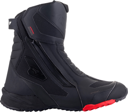 Alpinestars RT-7 Drystar motorcycle boots in black and red with protective features, US size 8, EU size 42.