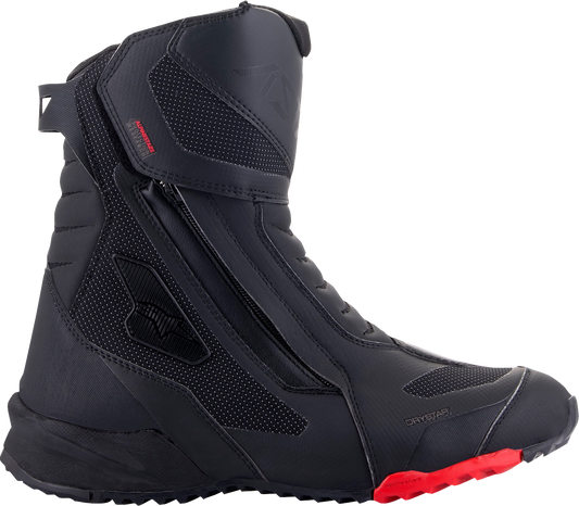 Alpinestars RT-7 Drystar motorcycle boots in black and red with protective features, US size 8, EU size 42.