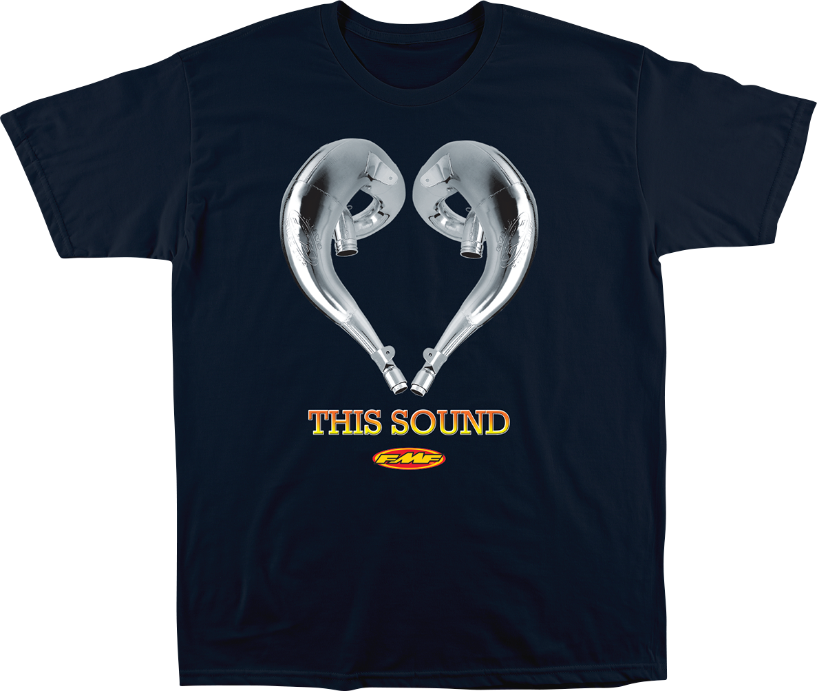 FMF Love This Sound T-Shirt in navy, medium size, featuring the FMF logo and graphic design on the front.