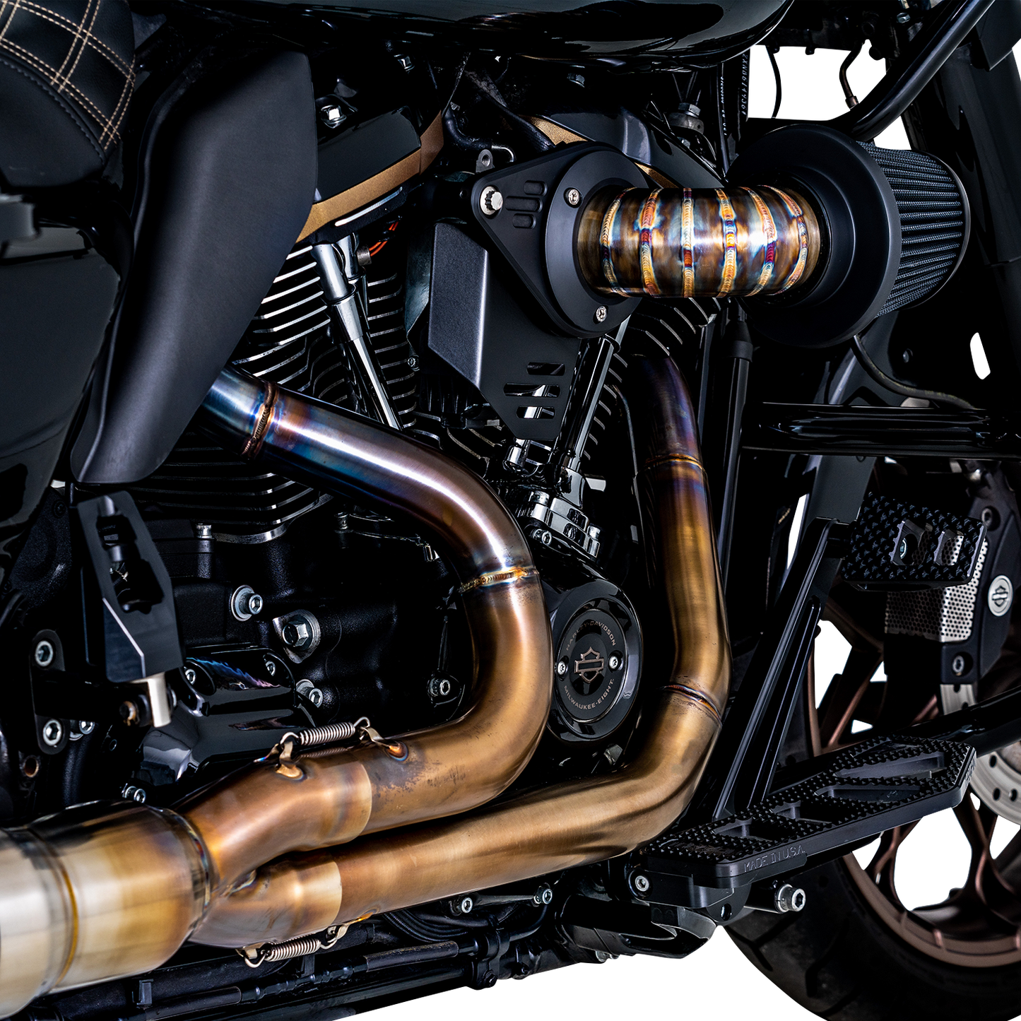 VANCE & HINES VO2 Falcon Air Intake Kit in stainless steel for motorcycle, showing the sleek intake design and branding.