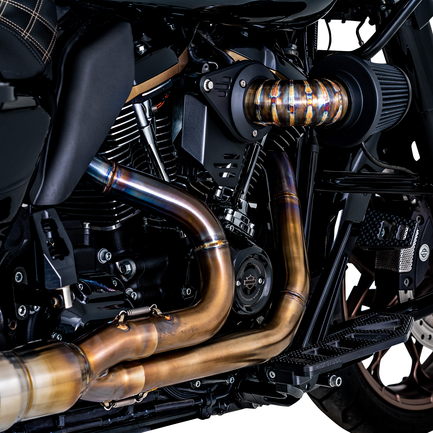 VANCE & HINES VO2 Falcon Air Intake Kit in stainless steel for motorcycle, showing the sleek intake design and branding.