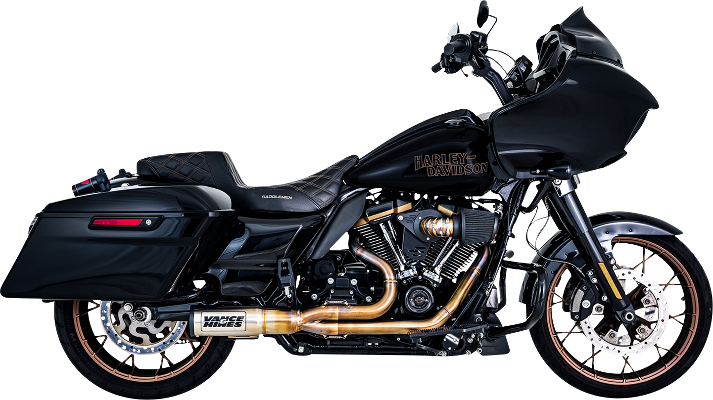Vance & Hines VO2 Falcon air intake kit in stainless steel for motorcycle, showing the sleek, polished metal design.