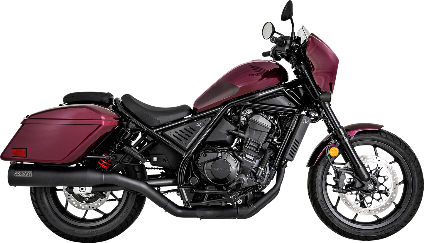 Vance & Hines Hi-Output Slip-On Muffler in matte black with CNC aluminum construction, designed for motorcycle exhaust upgrade.