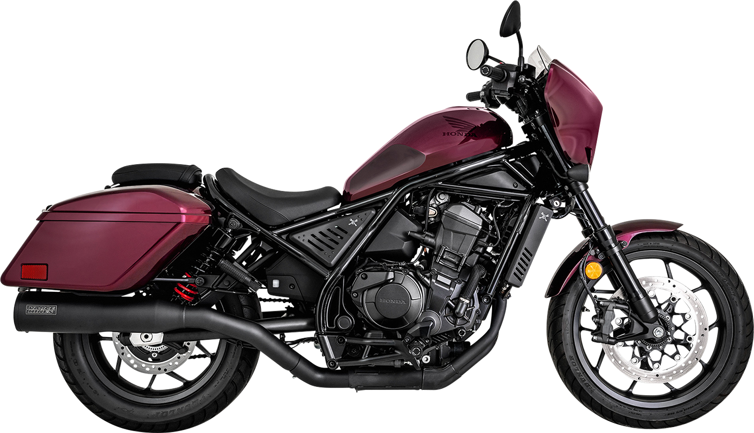 Vance & Hines Hi-Output Slip-On Muffler in matte black with CNC aluminum construction, designed for motorcycle exhaust upgrade.