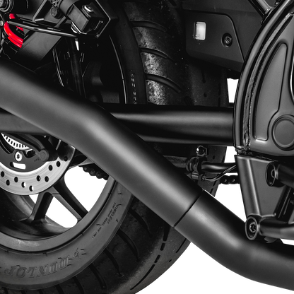 VANCE & HINES Hi-Output Slip-On Muffler in matte black with CNC aluminum finish, designed for motorcycle exhaust upgrade.