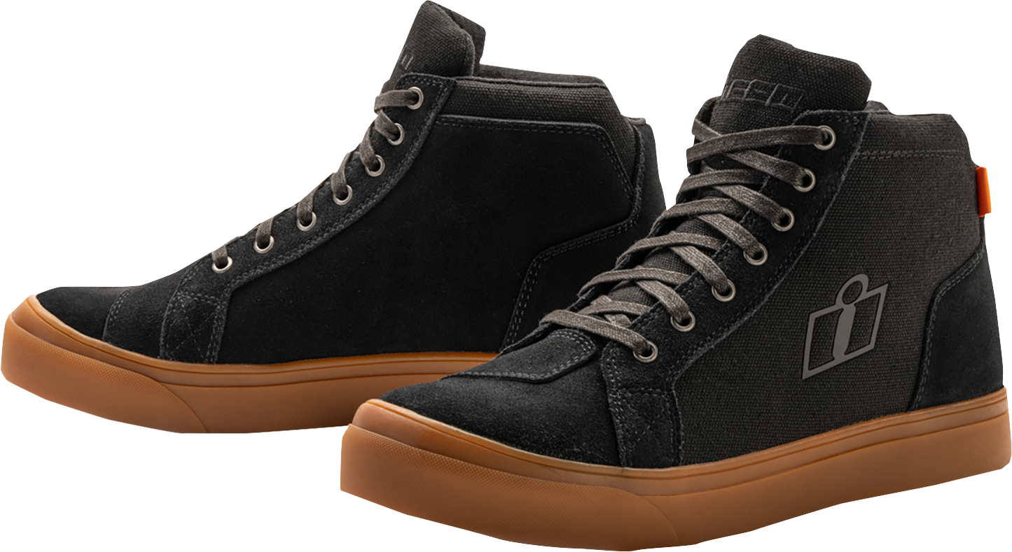 Black ICON Carga motorcycle boots in US 9.5 with durable leather and D30® ankle inserts, designed for protection and style.