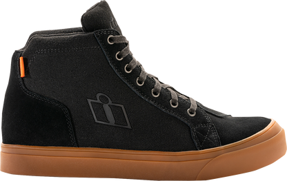 ICON Carga Boots in black with genuine leather upper and D30® ankle inserts, US size 9, shown from a side view.