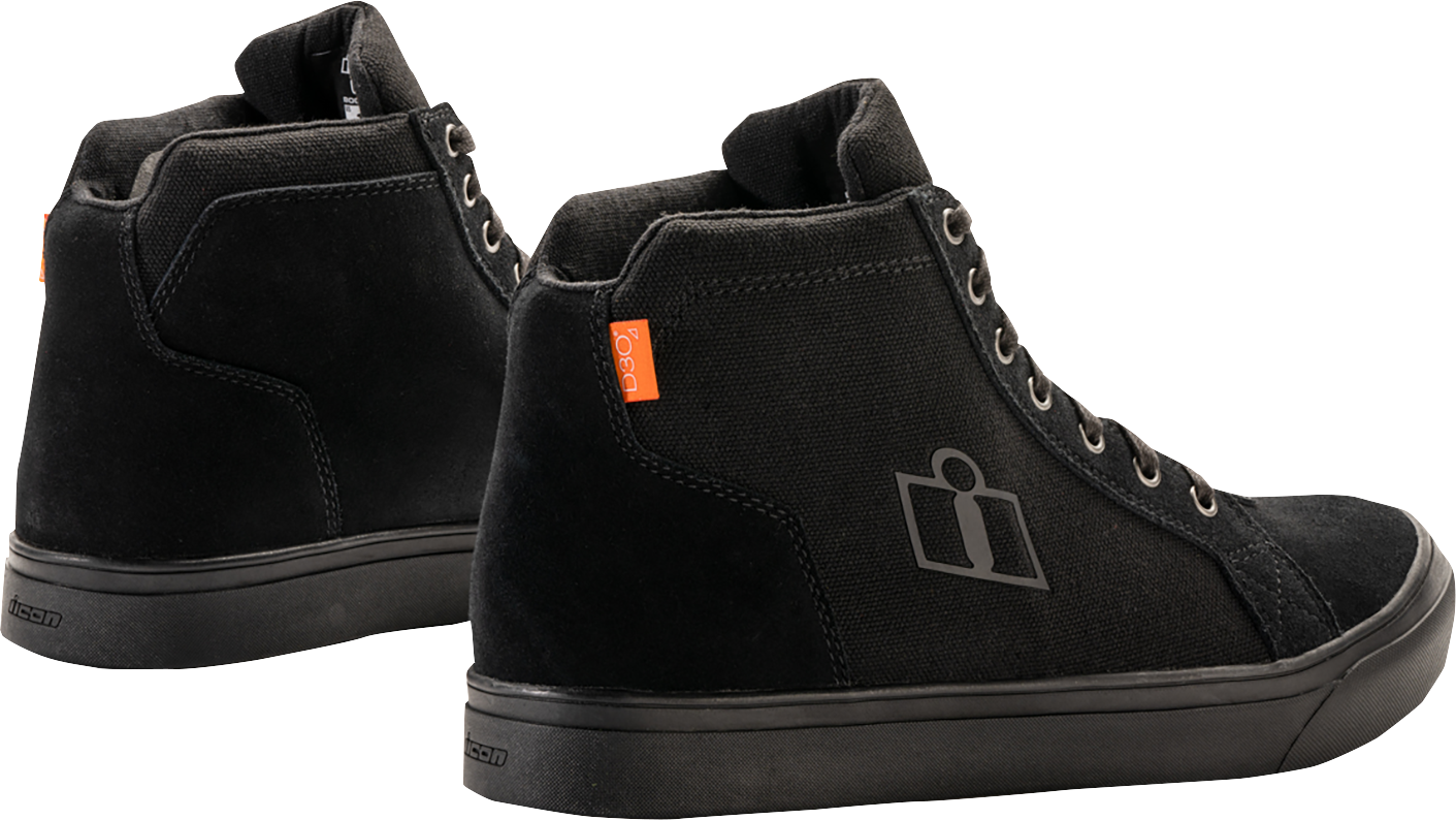 ICON Carga Work Boots in stealth black leather with D30® ankle inserts, US size 9, durable and protective men's work footwear